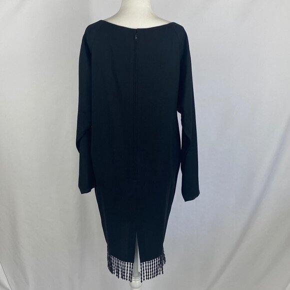 A.J. Bari Vintage Black Midi Cocktail Dress Beaded Detail Size 4 Long Sleeve - Picture 2 of 14